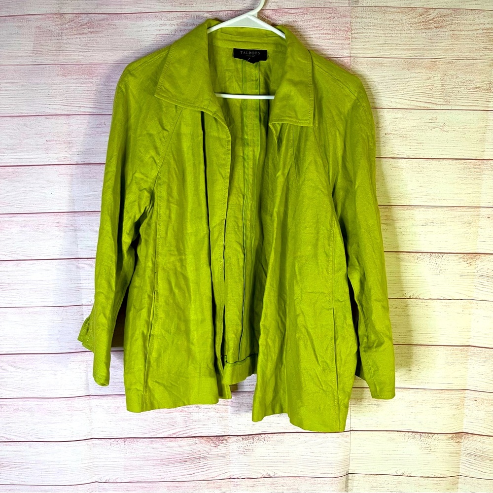 Talbots Pure Irish Linen 100% Linen Open Front Jacket Size 1X